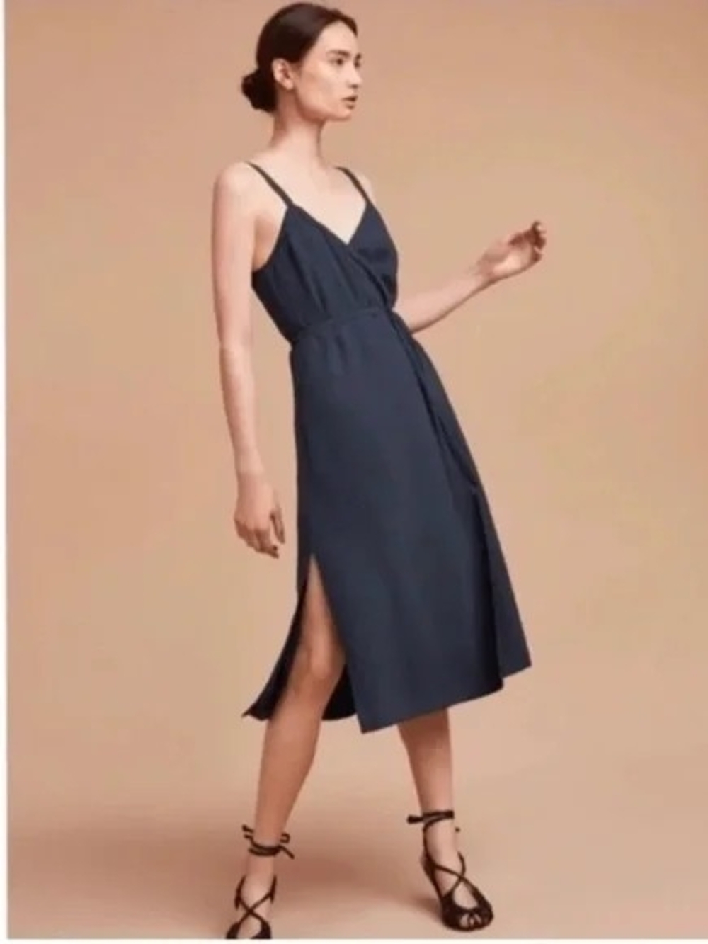 Wilfred Linen Dusty Rose Midi Wrap Dress - Picture 2 of 7